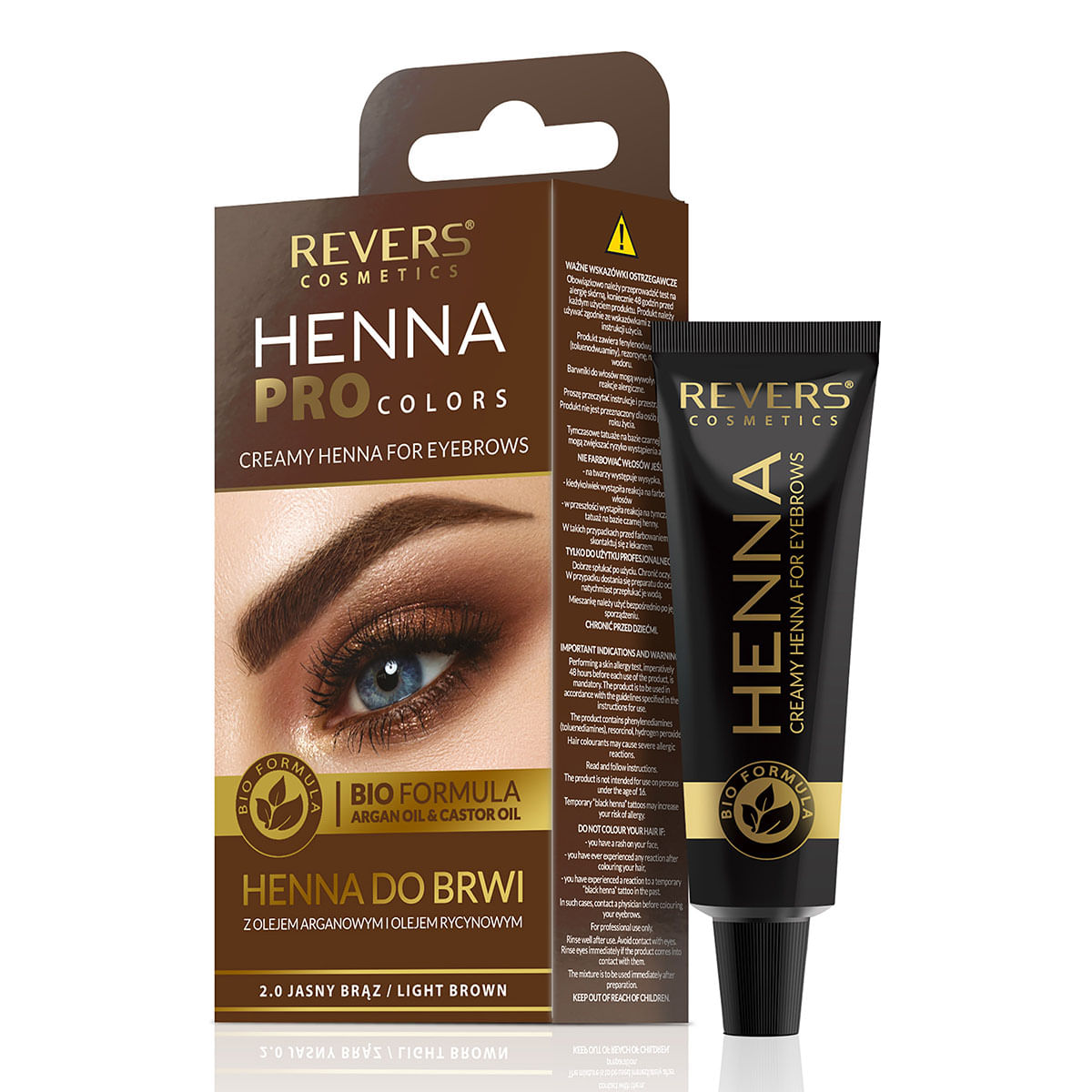 Henna para Cejas Marrón Claro Revers Cosmetics Caja x 1 Kit