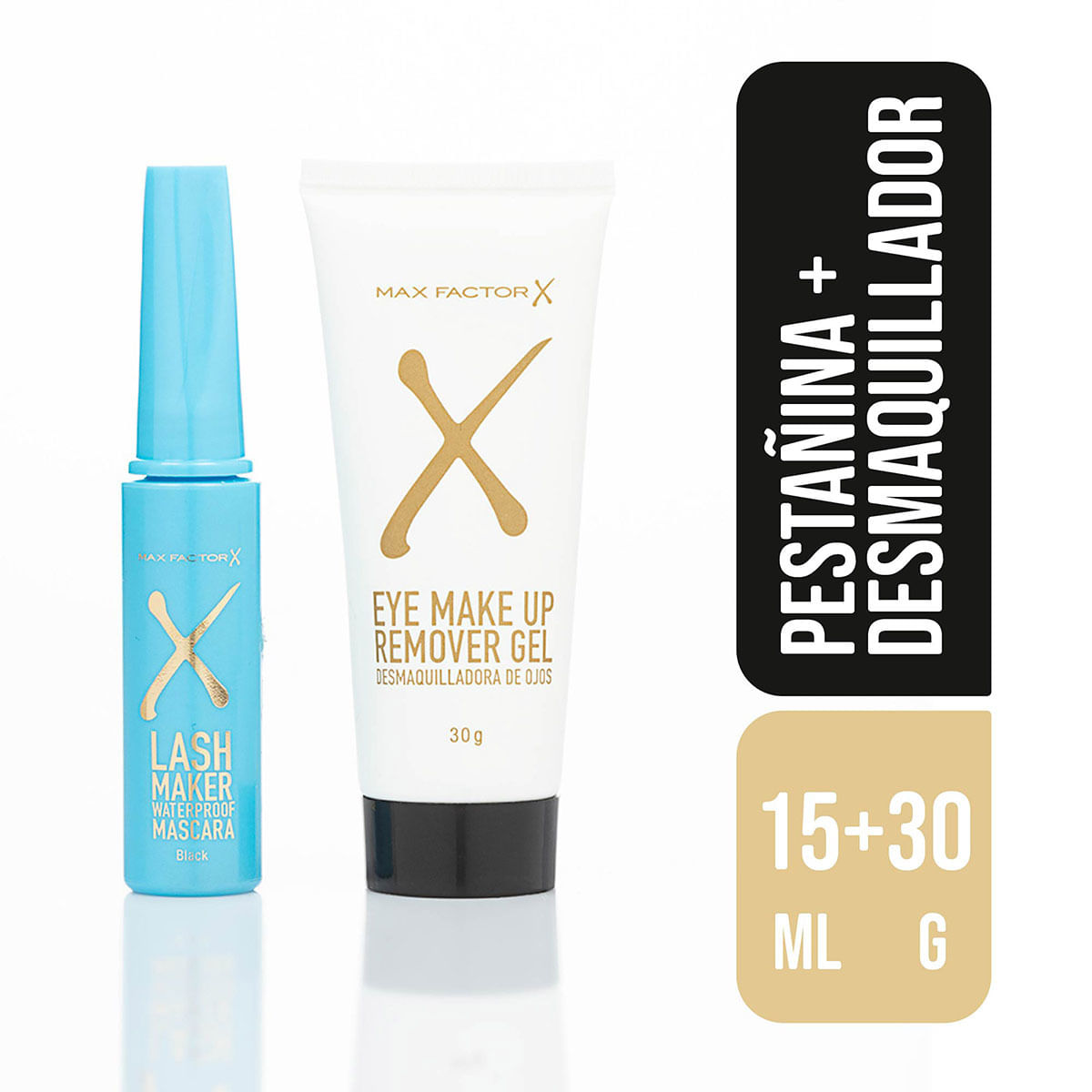 Pestañina Max Factor Lash Maker Black Waterproof x 15 mL + Gel Desmaquillador de Ojos Max Factor x 30 g Precio Especial