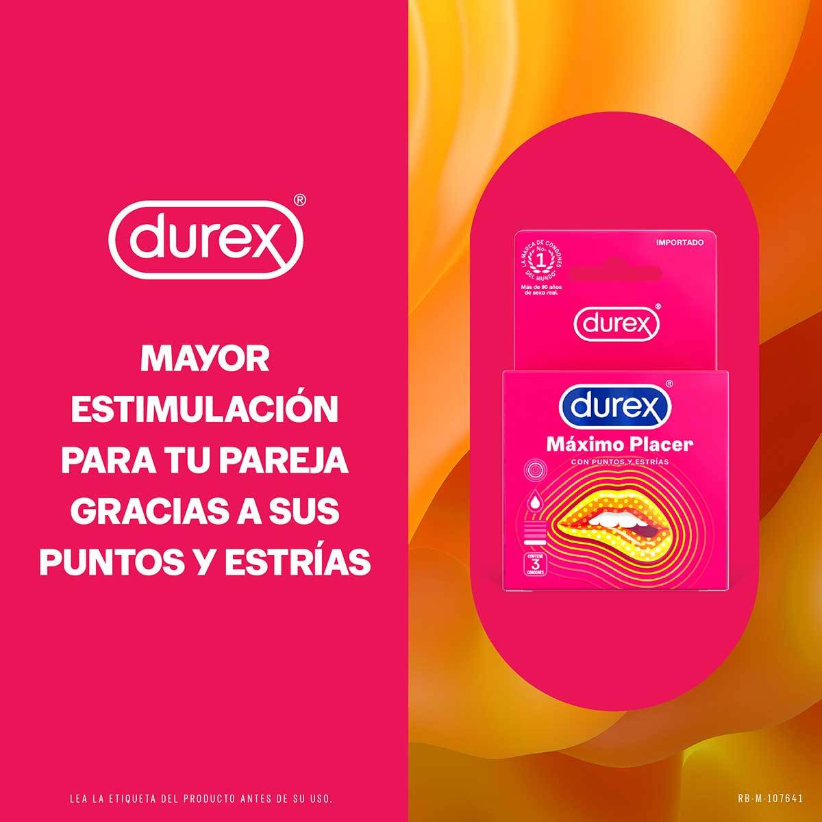 Condones Durex Máximo Placer Caja x 3 Uds.
