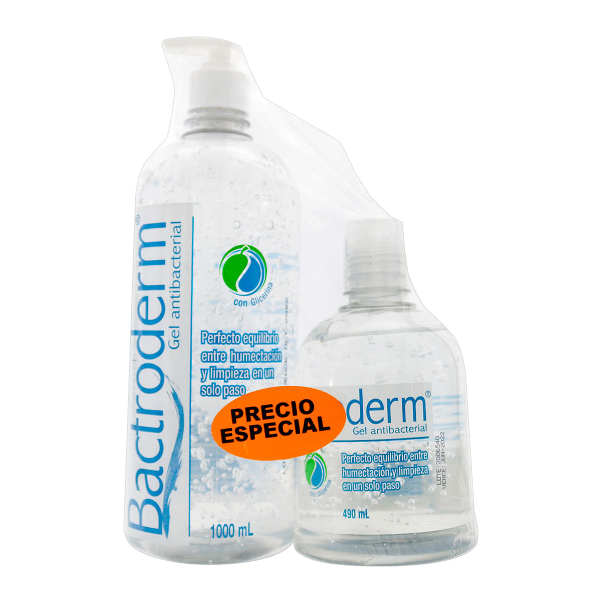 Gel Antibacterial Bactroderm Frasco X 1000 Ml + Gel Antibacterial Bactroderm Frasco X 490 Ml Precio Especial.