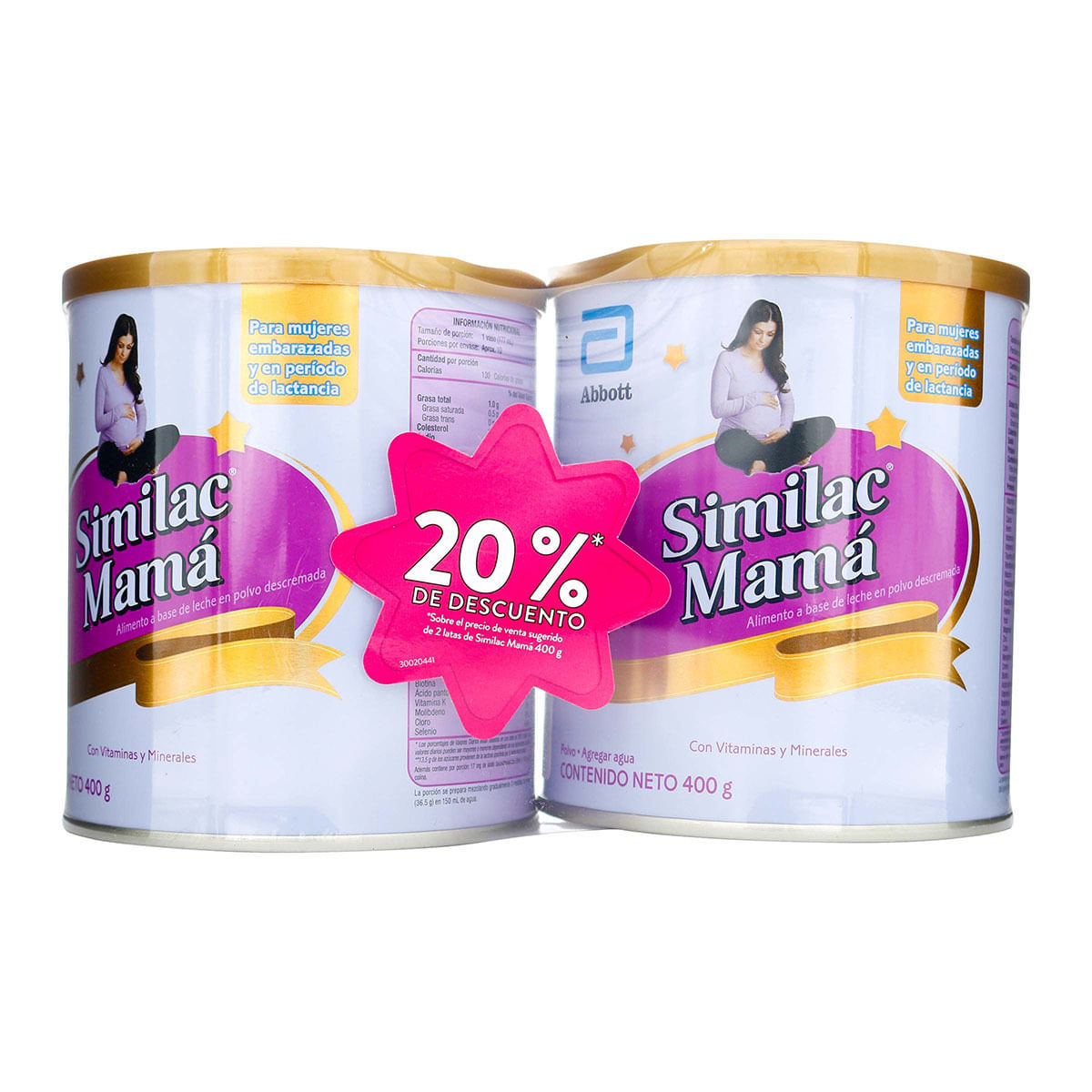 Alimento Abbott Similac Mamá IQ Plus Polvo Tarro x 400 g x 2 Uds 20% de Descuento