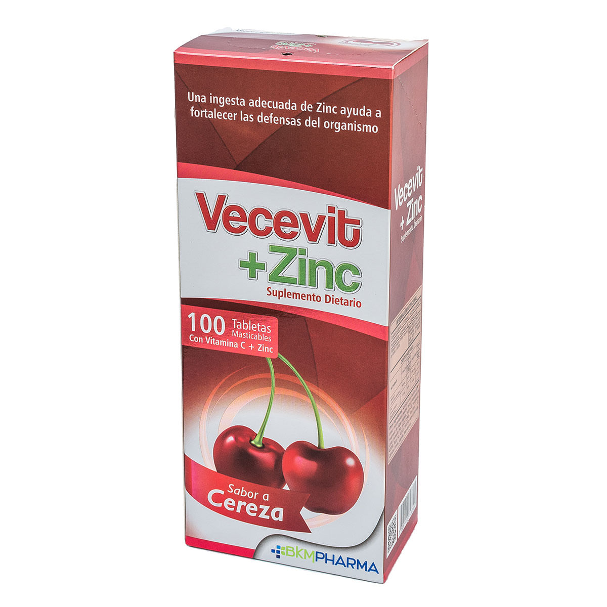 Suplemento Dietario Vecevit+Zinc Bkm Pharma Cereza Caja X 100 Tabletas Masticables.