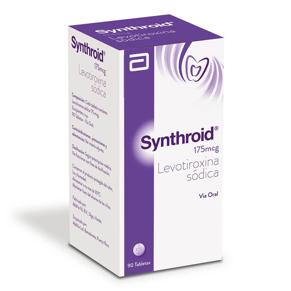 Synthroid 175 Mcg Abbott Frasco X 90 Tabletas.