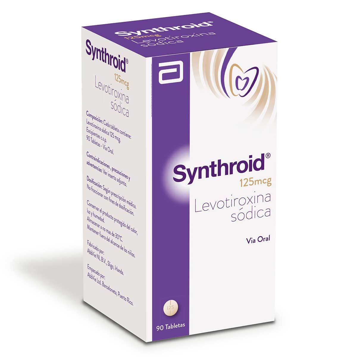 Synthroid 125 Mcg Abbott Frasco X 90 Tabletas.