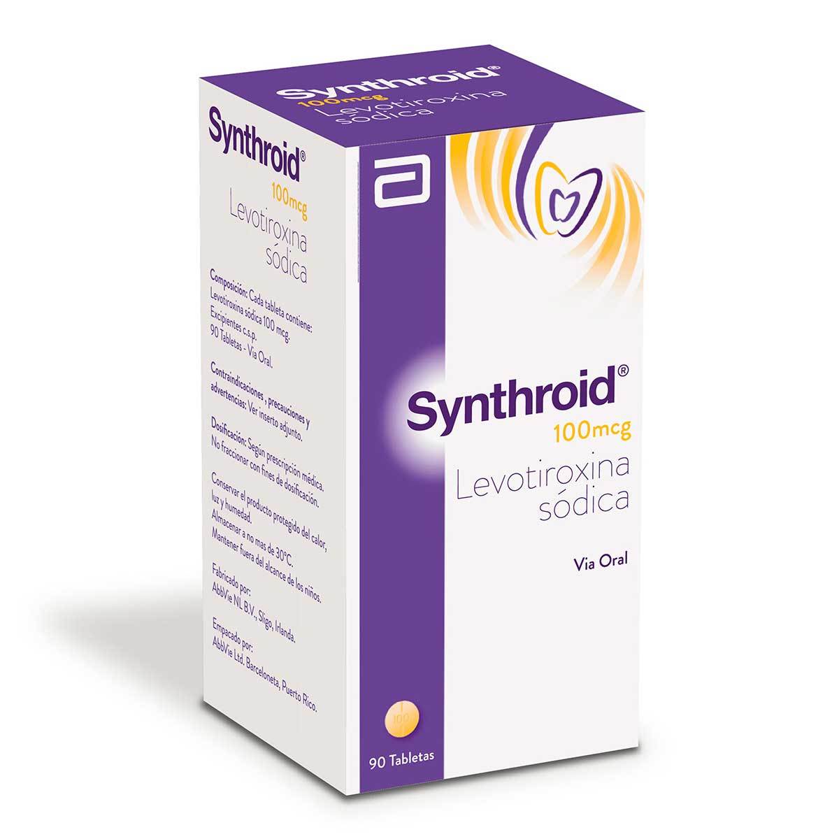 Synthroid 100 Mcg Abbott Frasco X 90 Tabletas.