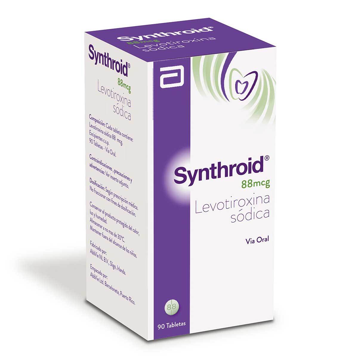 Synthroid 88 Mcg Abbott Frasco X 90 Tabletas.