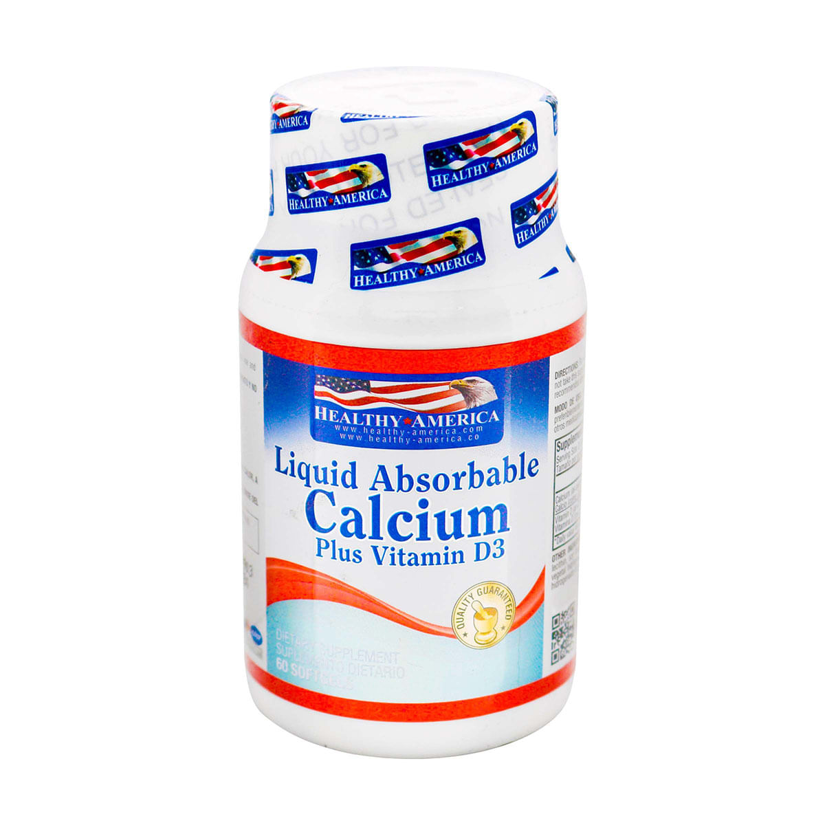 Calcio Líquido Absorbible 1200 Mg Healthy America Con Vitamina D3 Frasco X 60 Cápsulas Blandas.