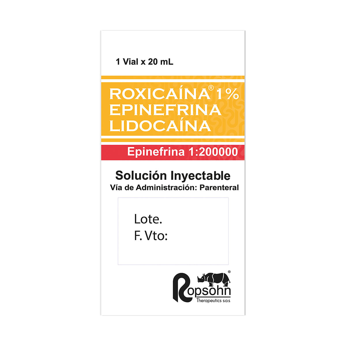 Solución Inyectable Roxicaína 1% Epinefina 1200 Ui Ropsohn Frasco X 20 Ml.