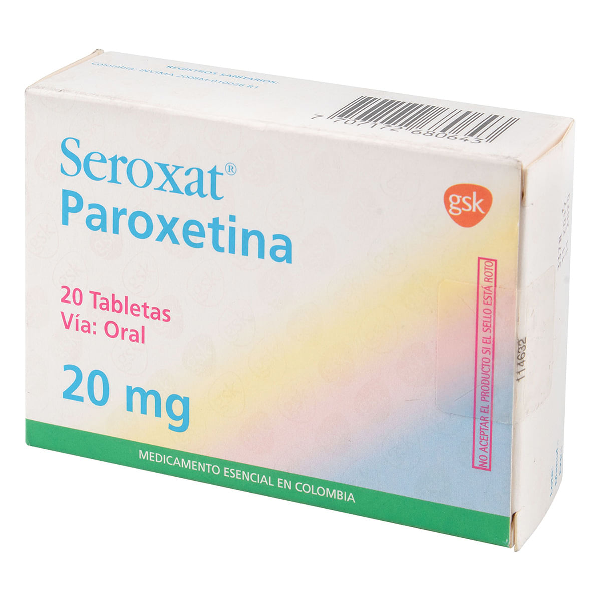 Seroxat 20 Mg Gsk Caja X 20 Tabletas.