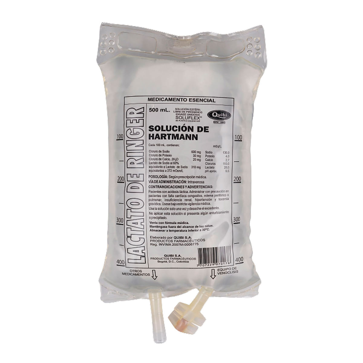 Solución Lactato De Ringer Quibi Bolsa X 500 Ml.