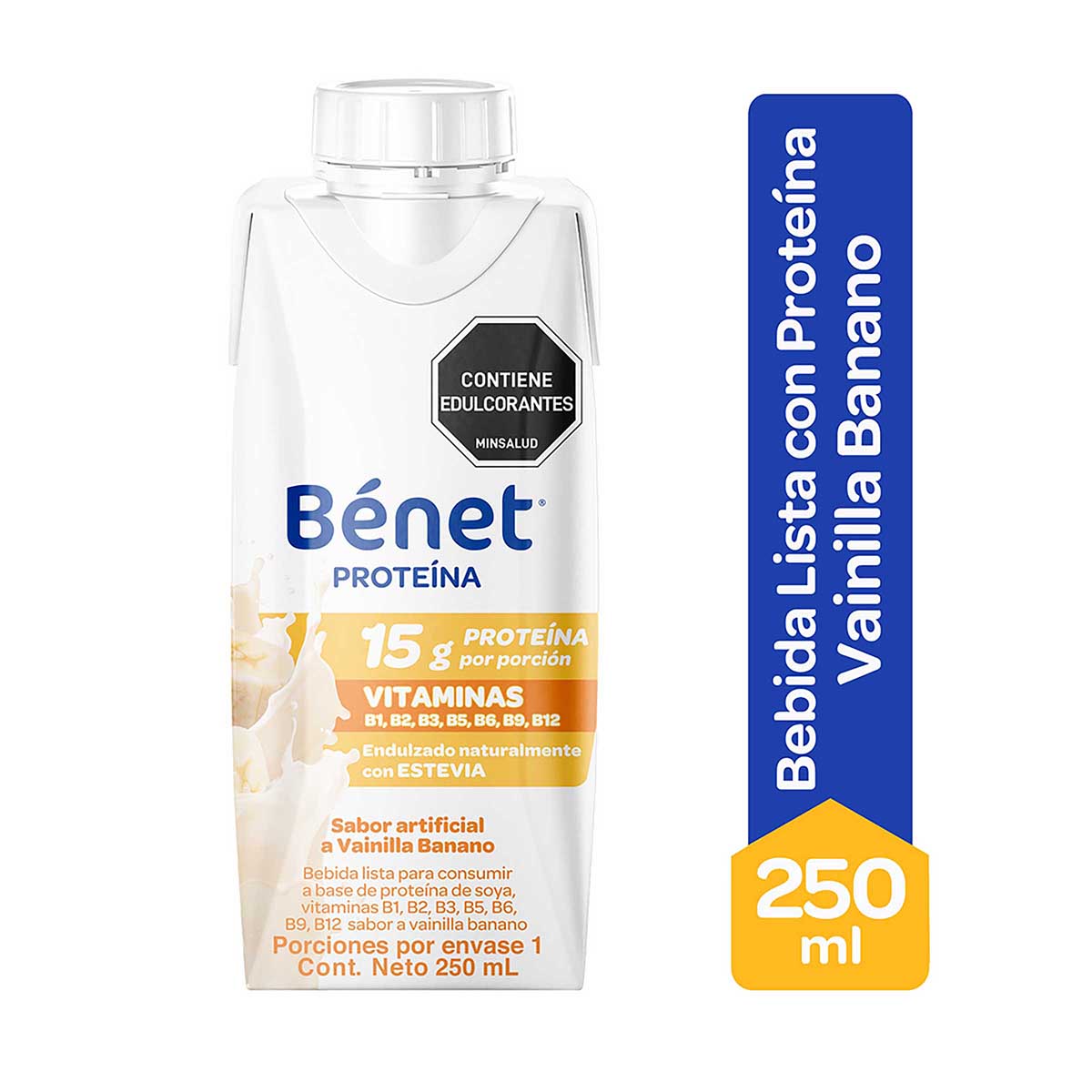 Bebida Bénet Proteína Active con Vitaminas B Vainilla Banano Botella x 250 mL