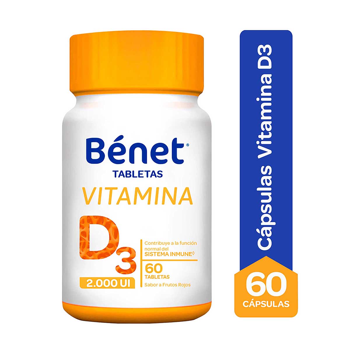 Suplemento dietario Bénet Vitamina D3 2000 UI Frutos Rojos Frasco x 60 Tabletas