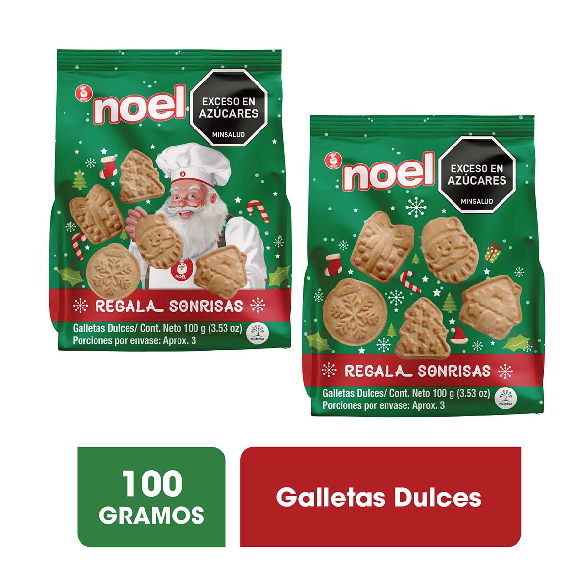 Galletas Dulces Presentación de Navidad Noel Bolsa x 100 Gramos