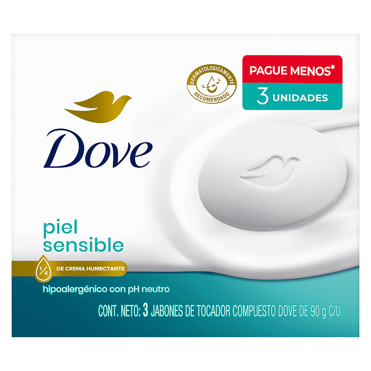 Jabón Dove Pie Sensible Barra x 90 g Caja x 3 uds