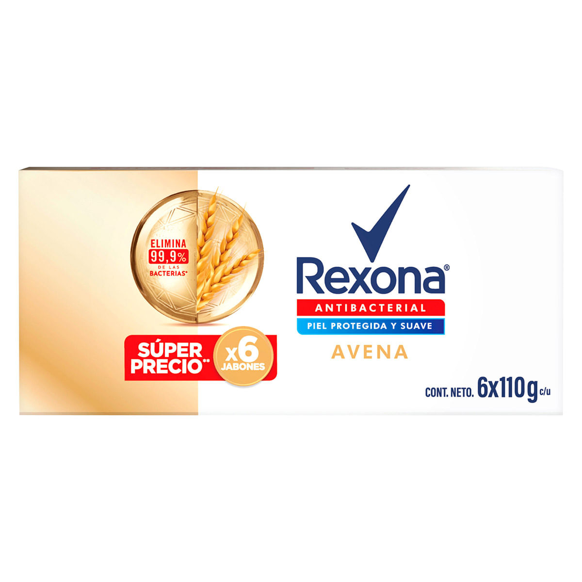 Jabón Rexona Antibacterial Avena Barra x 110 g Paquete x 6 uds Super Precio