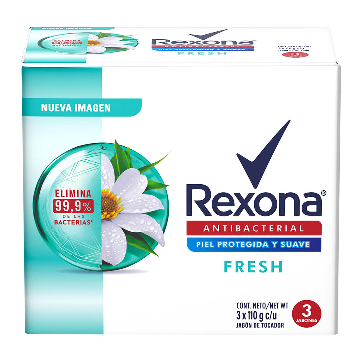 Jabón Rexona Antibacterial Fresh Barra x 110 g Paquete x 3 uds