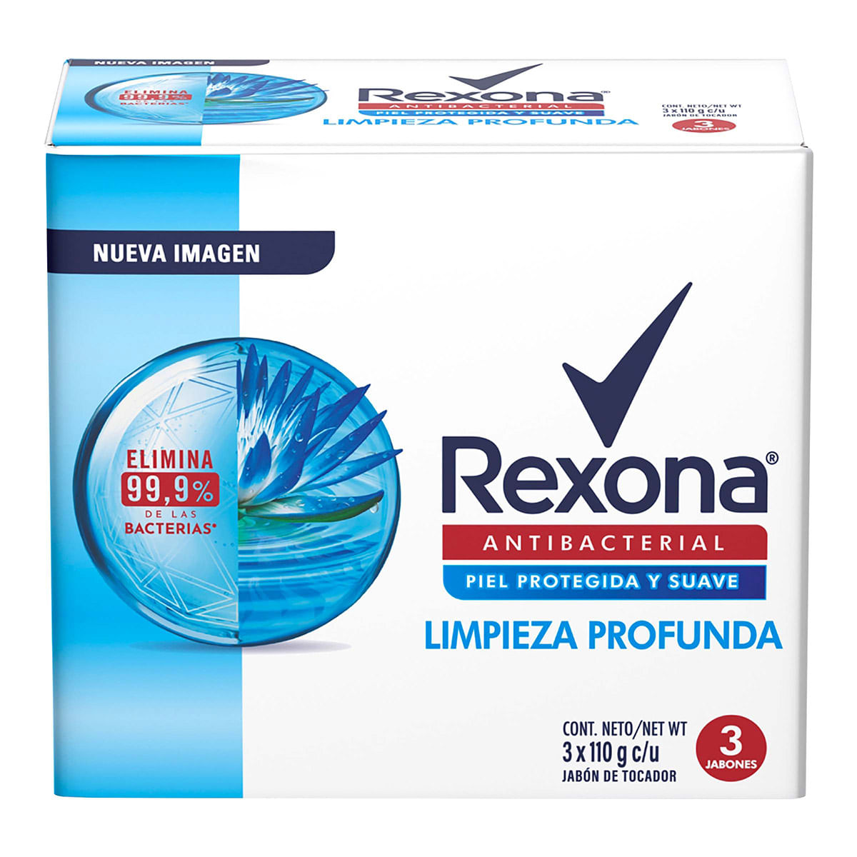 Jabón Rexona Antibacterial Limpieza Profunda Barra x 110 g Paquete x 3 uds