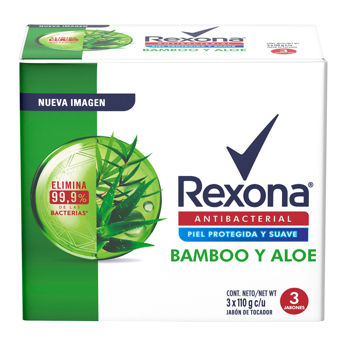 Jabón Rexona Antibacterial Bamboo y Aloe Barra x 110 g Paquete x 3 uds
