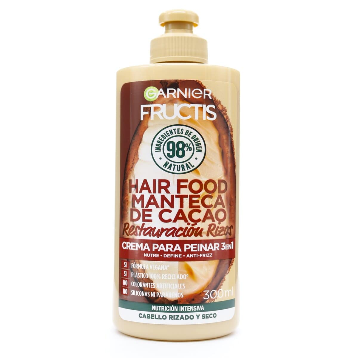 Crema para Peinar Hair Food Manteca Cacao Restauración Rizos Garnier Fructis Frasco x 300 mL