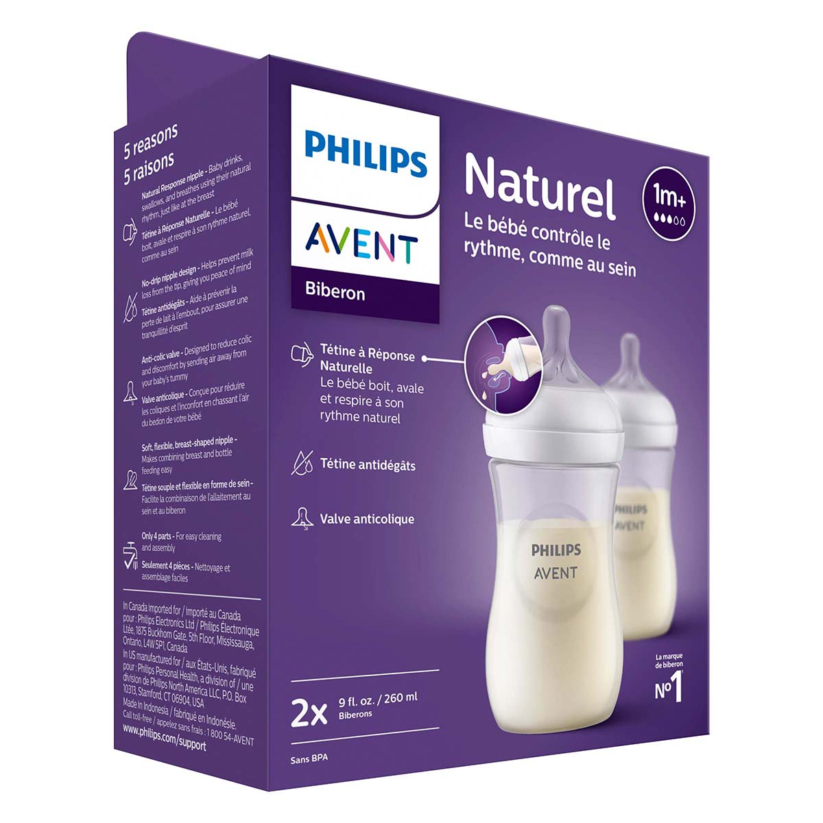 Biberón Respuesta Natural Phillips Avent con Tetina Flujo 3 de 260 mL caja x 2 uds