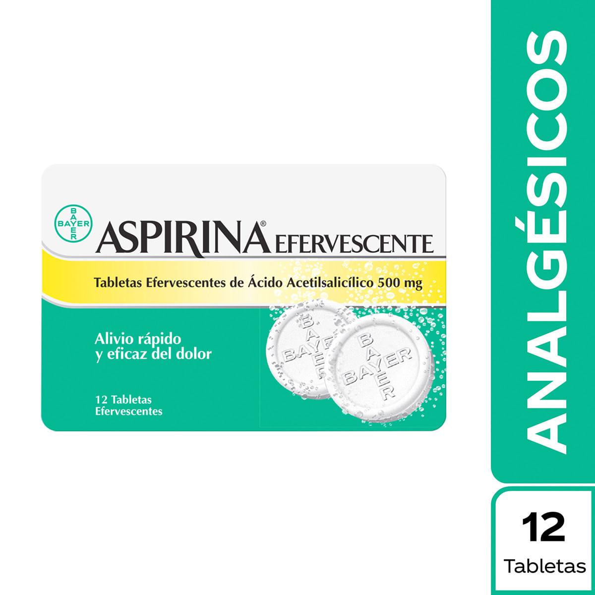 Aspirina 500 Mg Bayer Caja X 12 Tabletas Efervescentes.