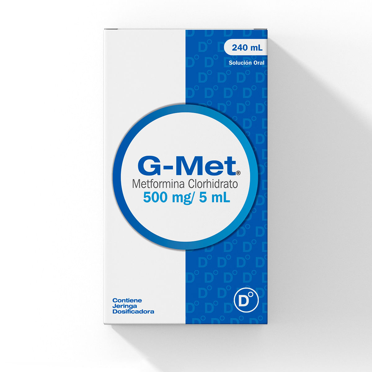 Solución Oral G-Met 500 Mg/5 Ml Diabetrics Con Jeringa Dosificadora Frasco X 240 Ml.
