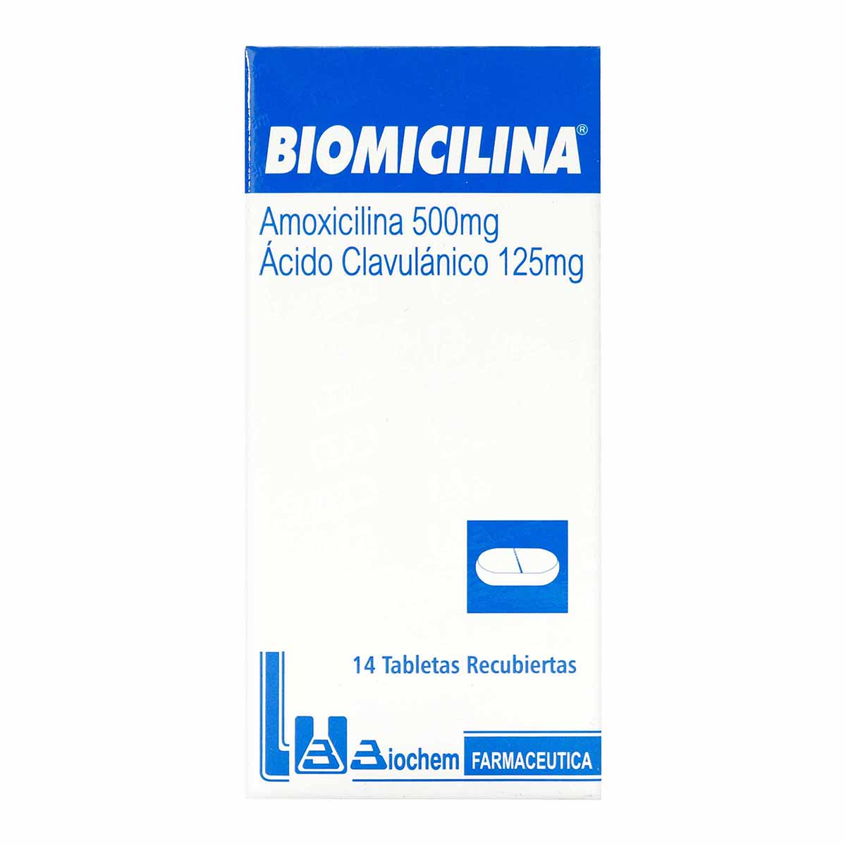 Biomicilina 500 Mg/125 Mg Biochem Caja X 14 Tabletas Recubiertas.