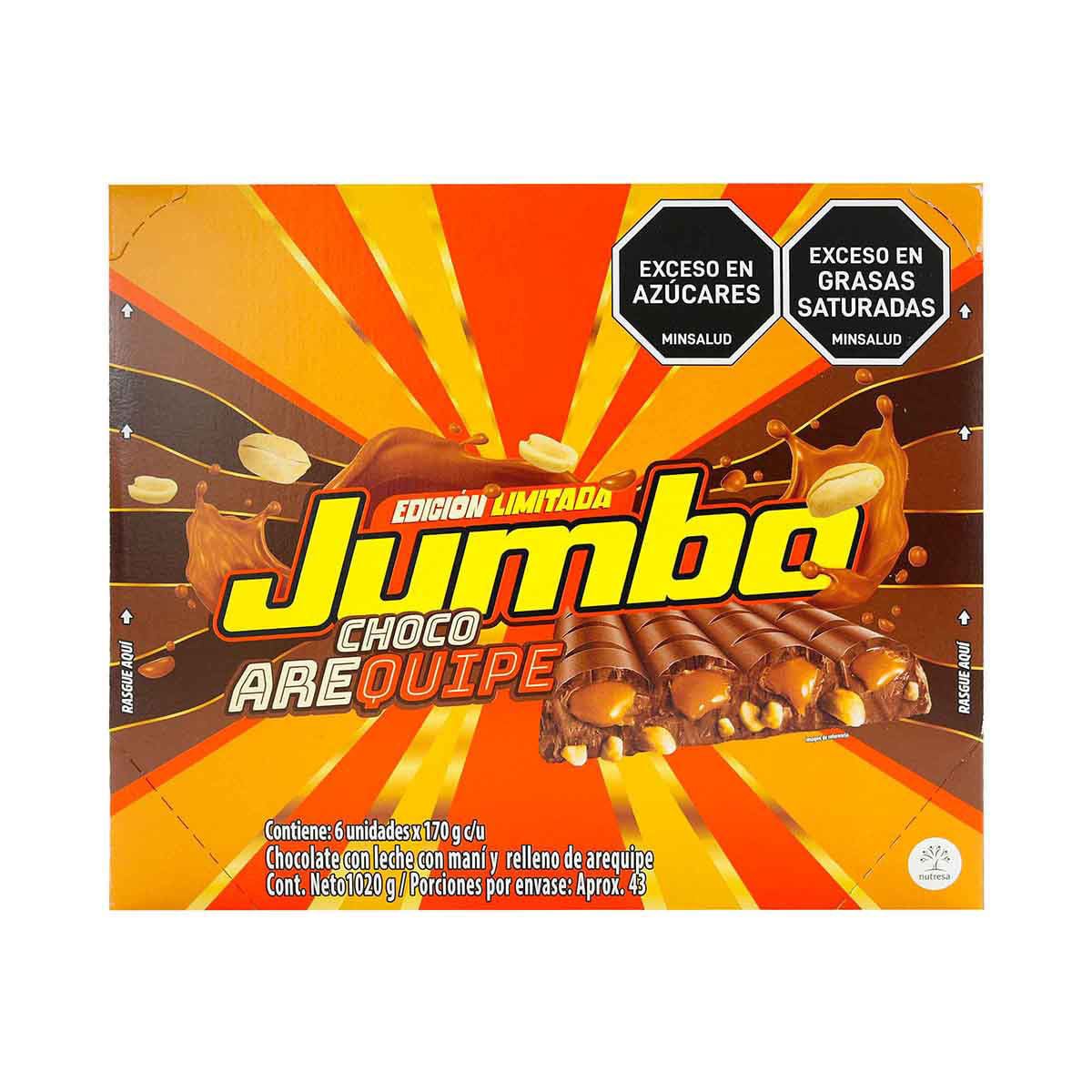 Chocolatina Jumbo Choco Arequipe Caja x 6 uds