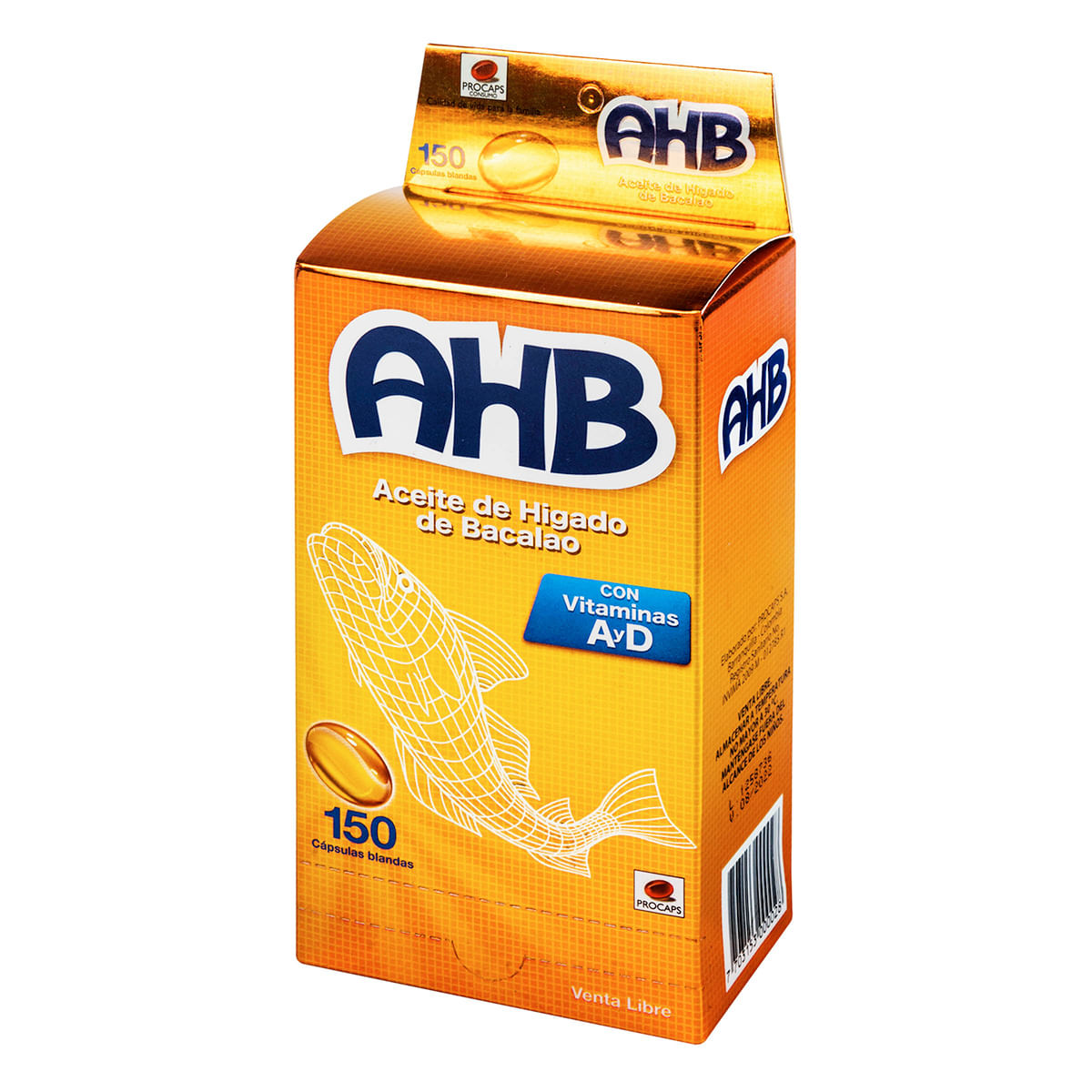 Aceite Hígado Bacalao Ahb Procaps Caja X 150 Cápsulas Blandas.