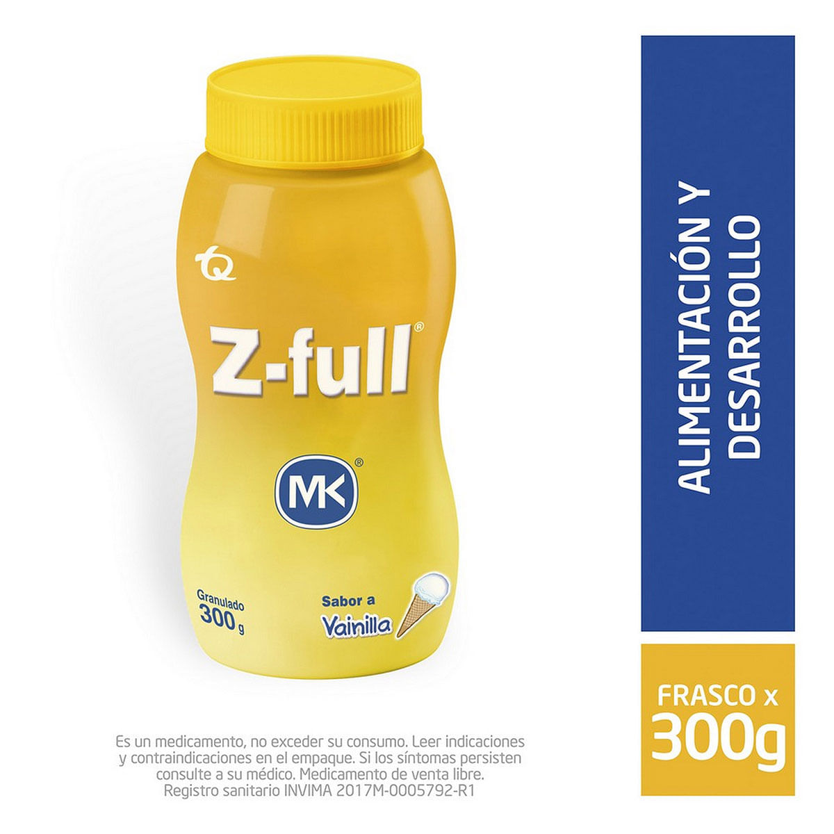 Suplemento Multivitamínico Z-Full Con Zinc Mk Granulado Vainilla Frasco X 300 G.