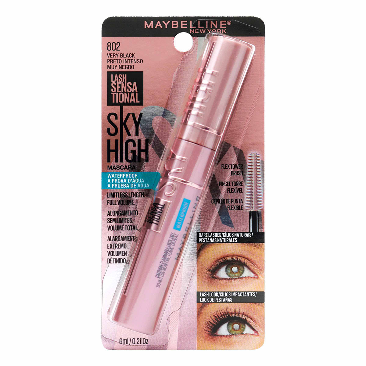 Pestañina Sky High Muy Negro a Prueba de Agua Maybelline Frasco x 6 mL