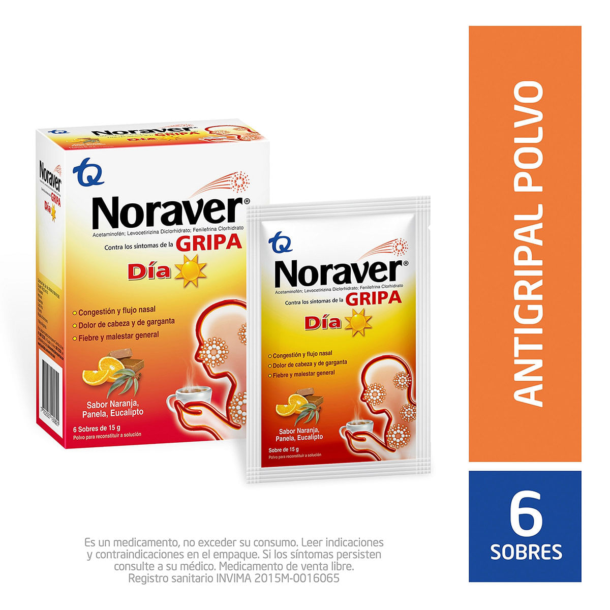 Noraver Gripa Día Naranja - Panela Y Eucalipto Sobre X 15 G Caja X 6 Sobres.