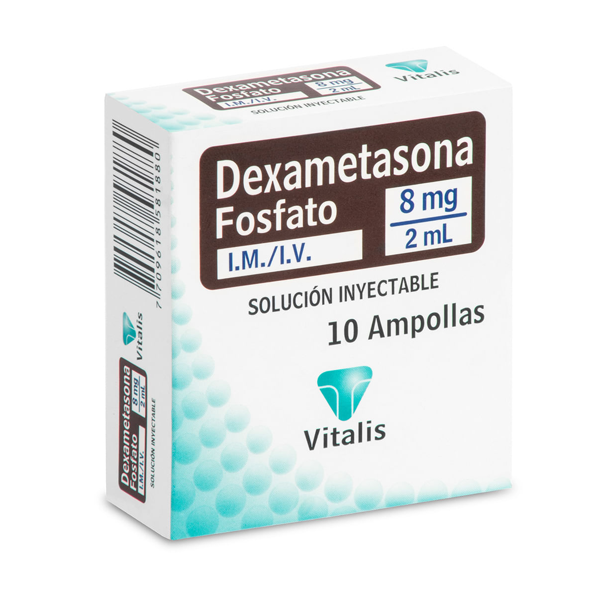 Solución Inyectable Dexametasona Fosfato 8 Mg/2 Ml Vitalis Caja X 10 Ampollas.