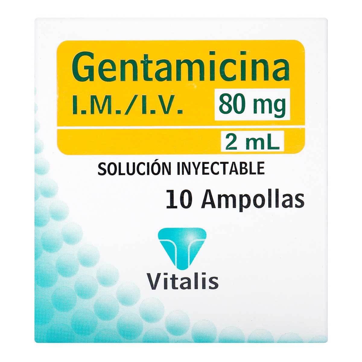 Solución Inyectable Gentamicina 80 Mg/2 Ml Vitalis Caja X 10 Ampollas.