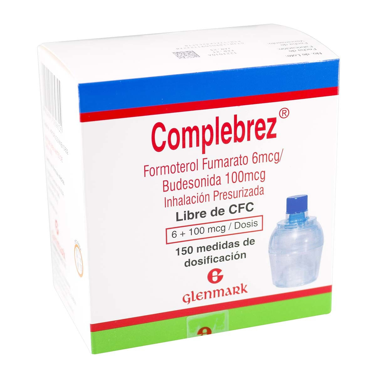 Inhalación Presurizada Complebrez 6 + 100 Mcg Libre De Cfc Glenmark Inhalocámara X 150 Dosis.