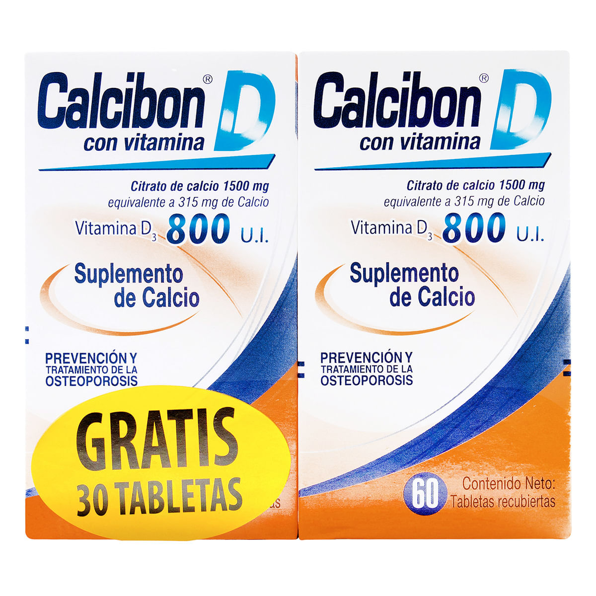Suplemento Calcibon D 800 UI Caja x 60 Tabletas Recubiertas + Suplemento Calcibon D 800 UI Caja x 30 Tabletas Recubiertas Gratis