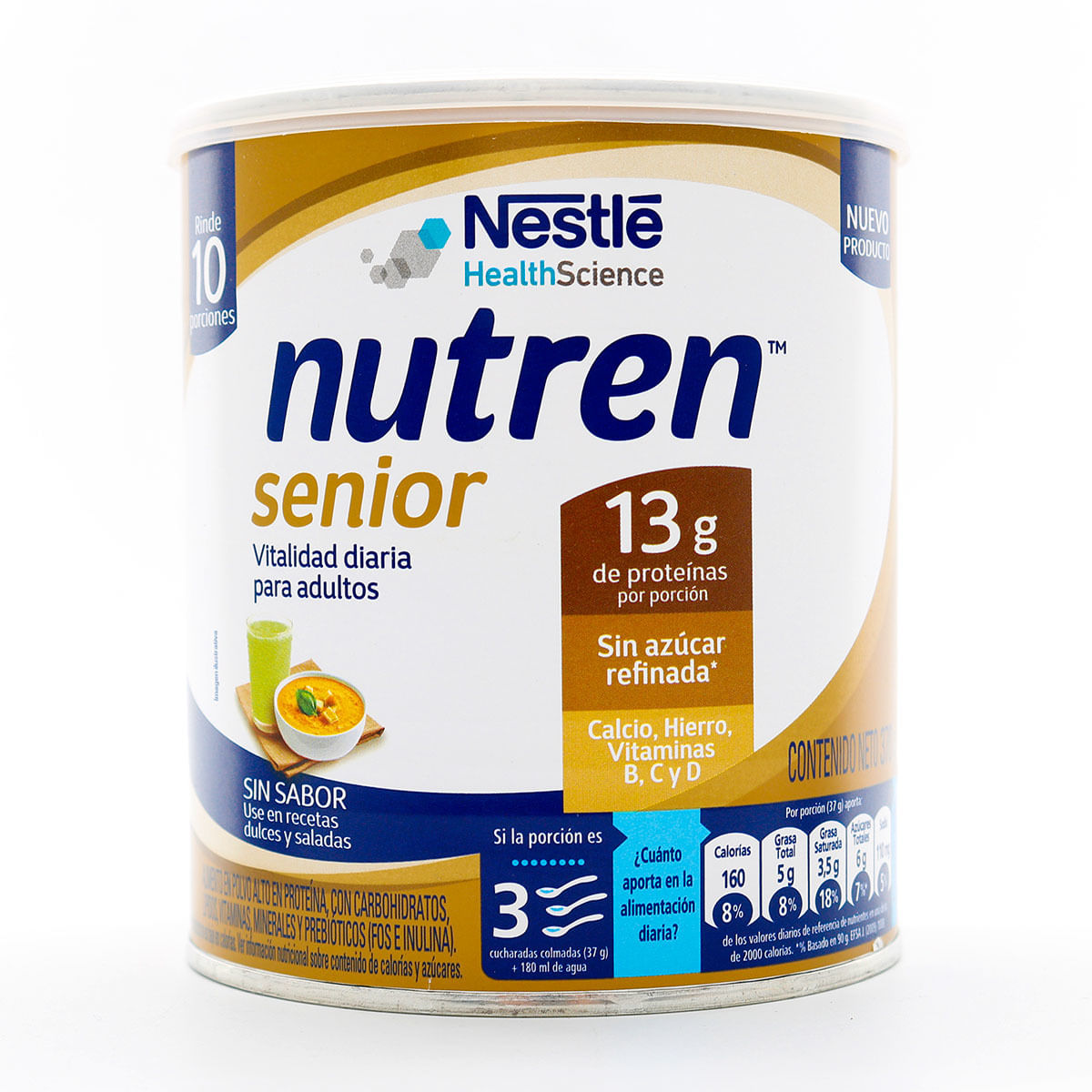 Alimento Nutren Senior Nestlé Sin Sabor Polvo Tarro X 370 G.
