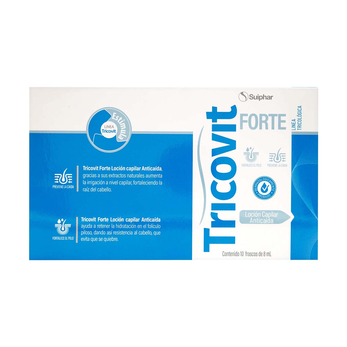 Loción Capilar Anticaída Tricovit Forte Frasco de 8 mL Suiphar Caja x 10 uds