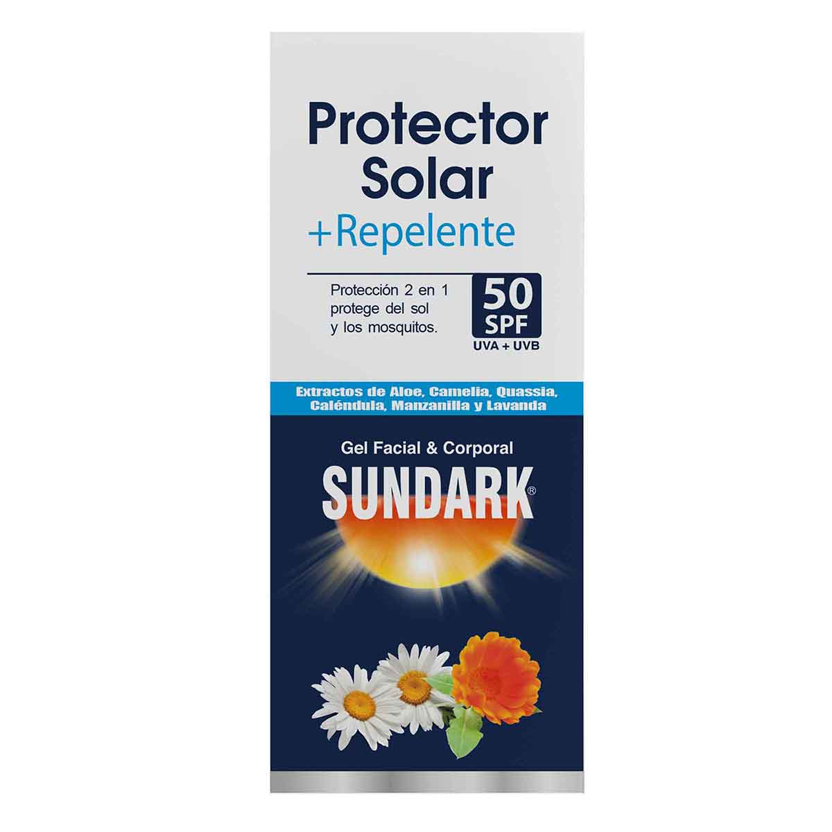 Protector Solar + Repelente Sundark SPF 50 Gel Facial y Corporal Tubo x 120 g.