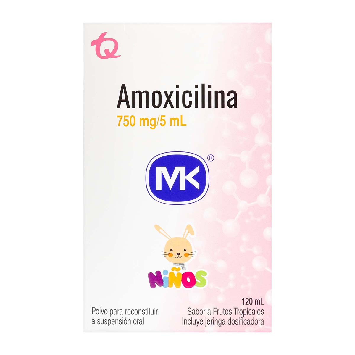 Amoxicilina Niños 750 mg/5 mL Sabor Frutos Tropicales MK Caja x 120 Mililitros