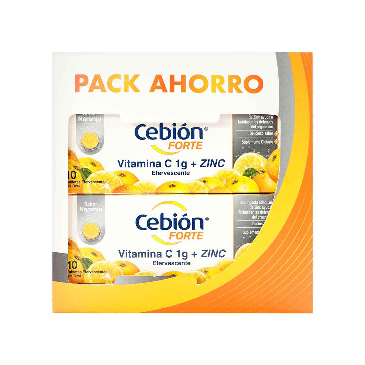 Vitamina C 1 g + Zinc Cebión Forte Pack Ahorro 2 Cajas x 10 Tabletas