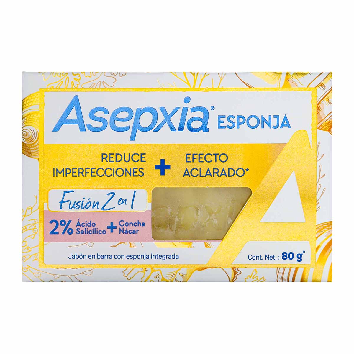 Jabón con Esponja Fusión 2en1 Asepxia Barra x 80 g