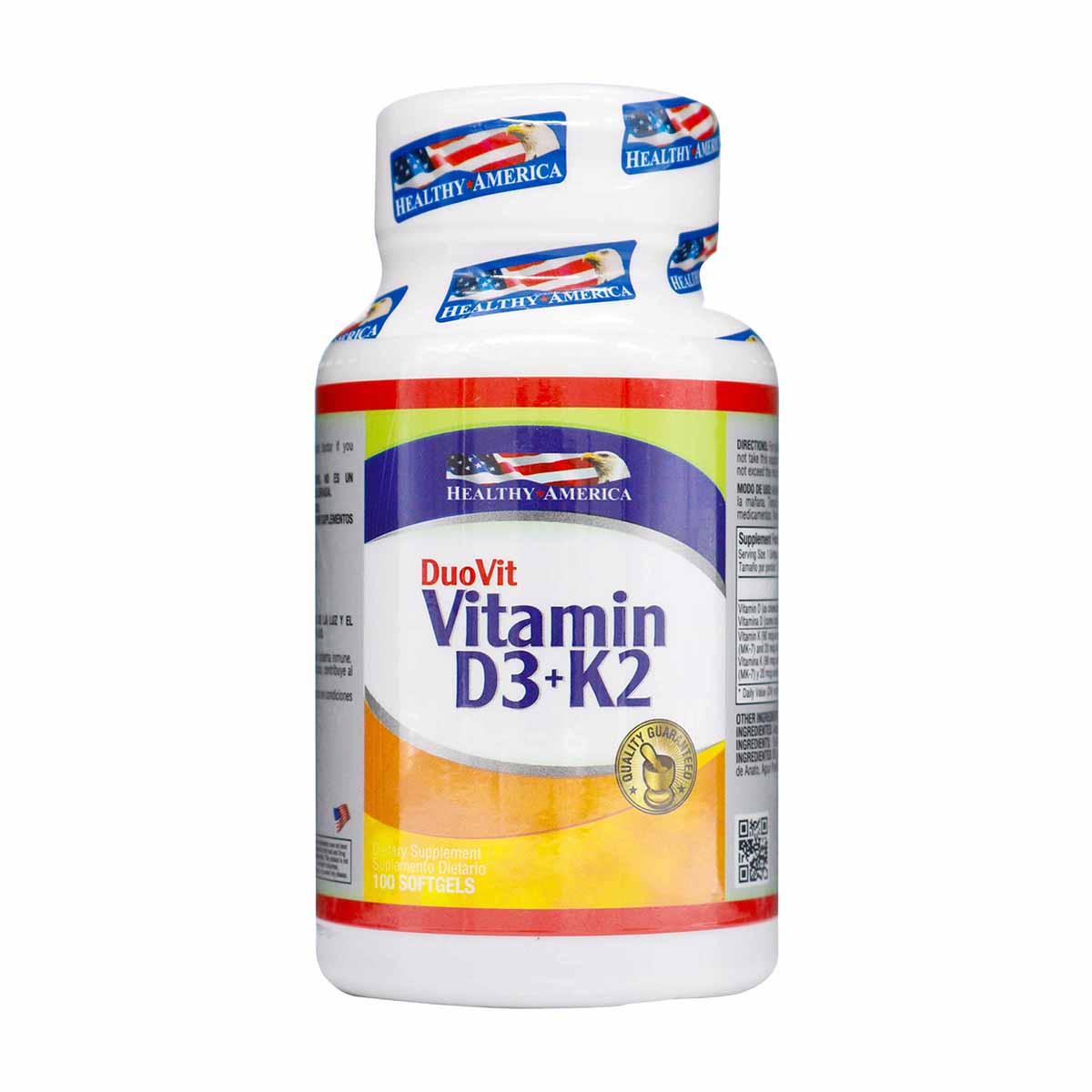 Vitamina D3 + Vitamina K2 Healthy America Frasco x 100 Cápsulas Blandas