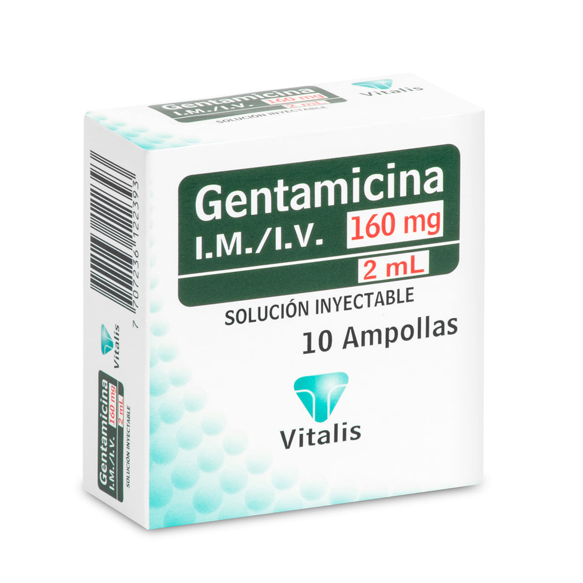 Solución Inyectable Gentamicina 160 Mg/2 Ml Vitalis Caja X 10 Ampollas.