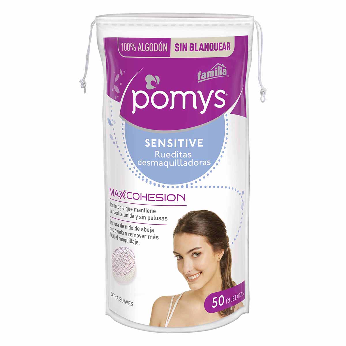 Rueditas Desmaquilladoras Pomys Sensitive Extra Suaves Paquete x 50 uds