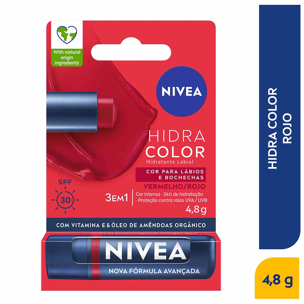 Hidratante Labial Nivea Hidra Color Rojo Frasco x 4.8 g