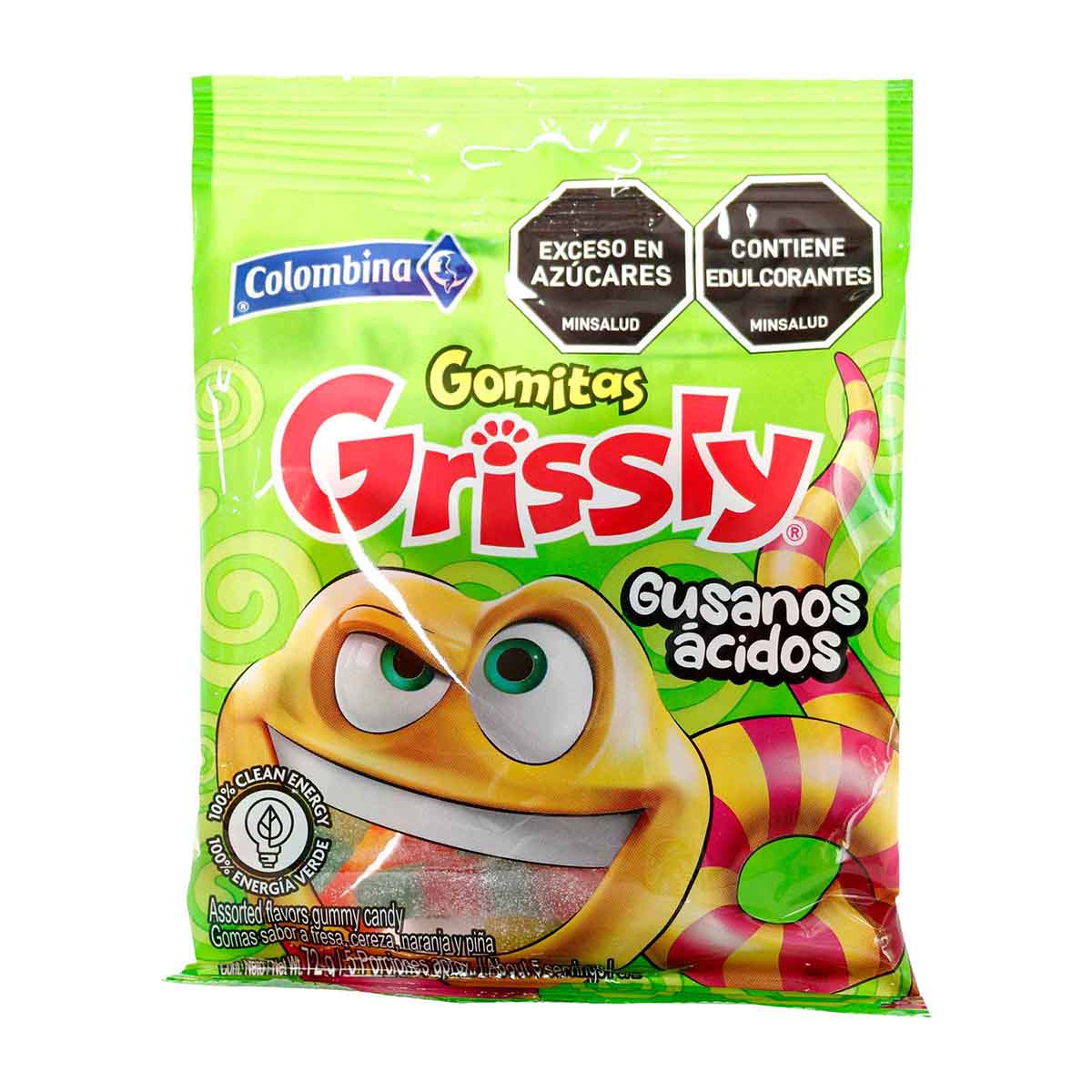 Gomitas Grissly Gusanos Ácidos Colombina Paquete x 72 g