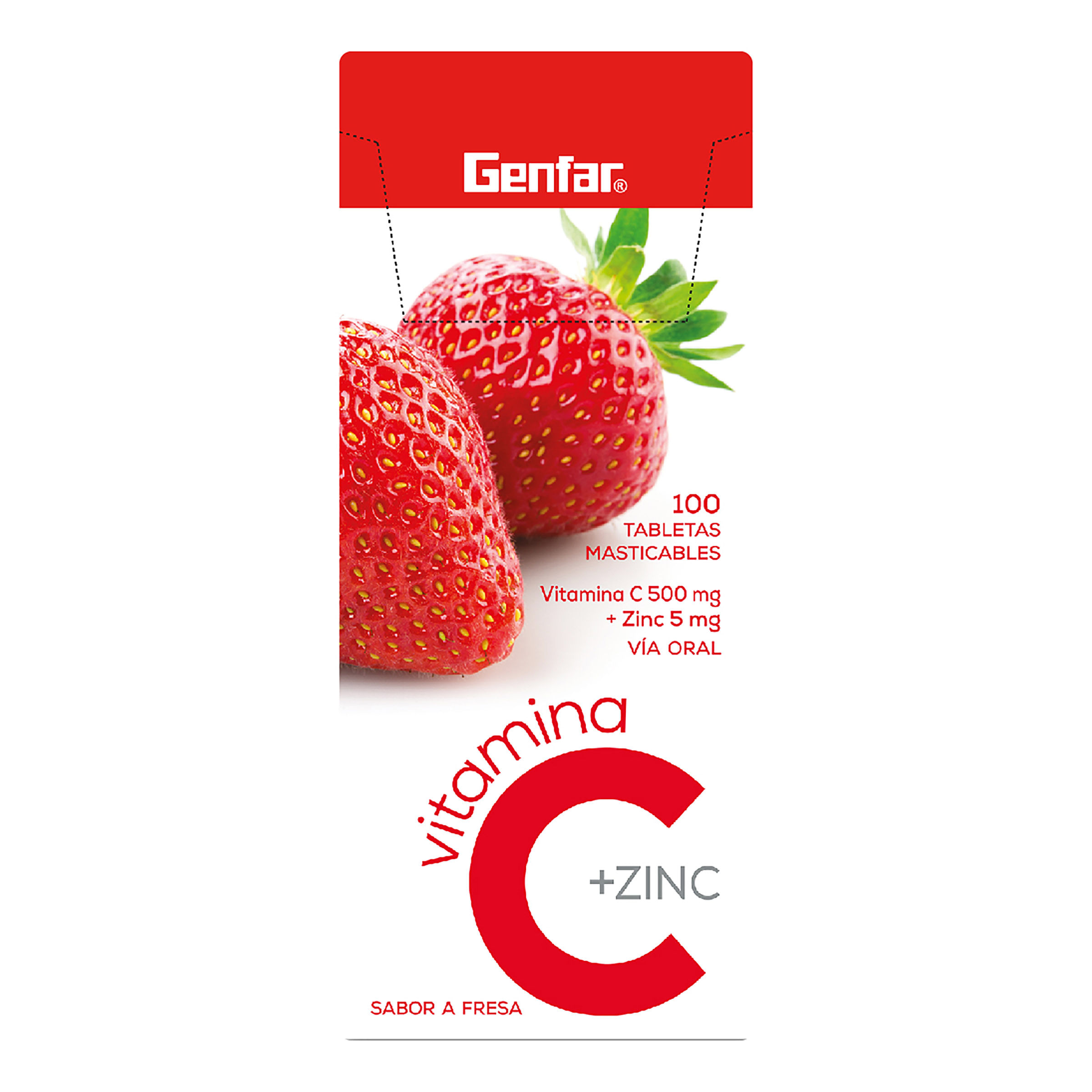 Vitamina C 500 Mg + Zinc Genfar Vit Fresa Caja X 100 Tabletas Masticables.