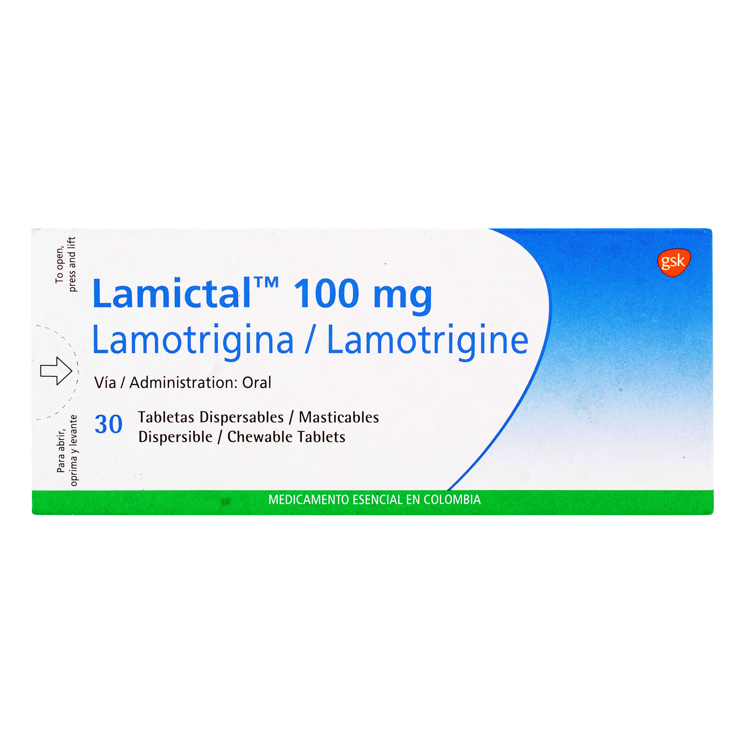 Lamictal 100 Mg Gsk Caja X 30 Tabletas Dispersables.