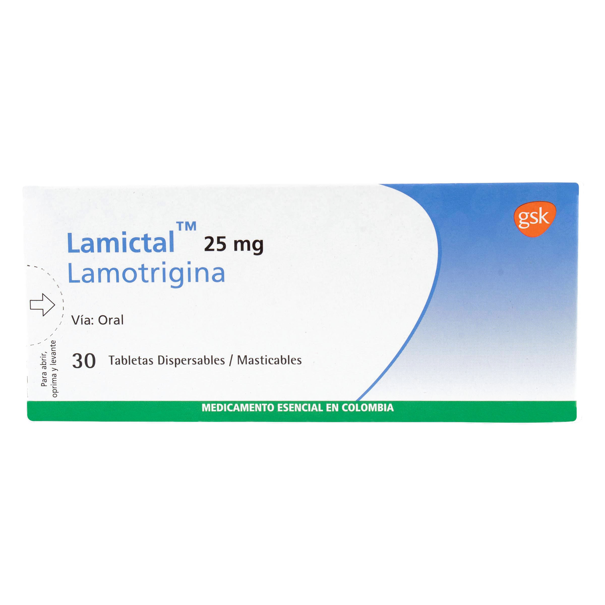 Lamictal 25 Mg Gsk Caja X 30 Tabletas Dispersables.